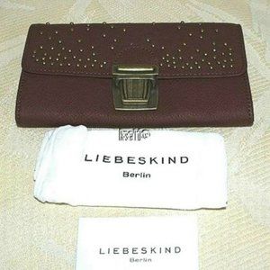 NWT LIEBESKIND KYLIE CLUTCH WALLET DARK RED BROWN WITH BRASS TONE HARDWARE
